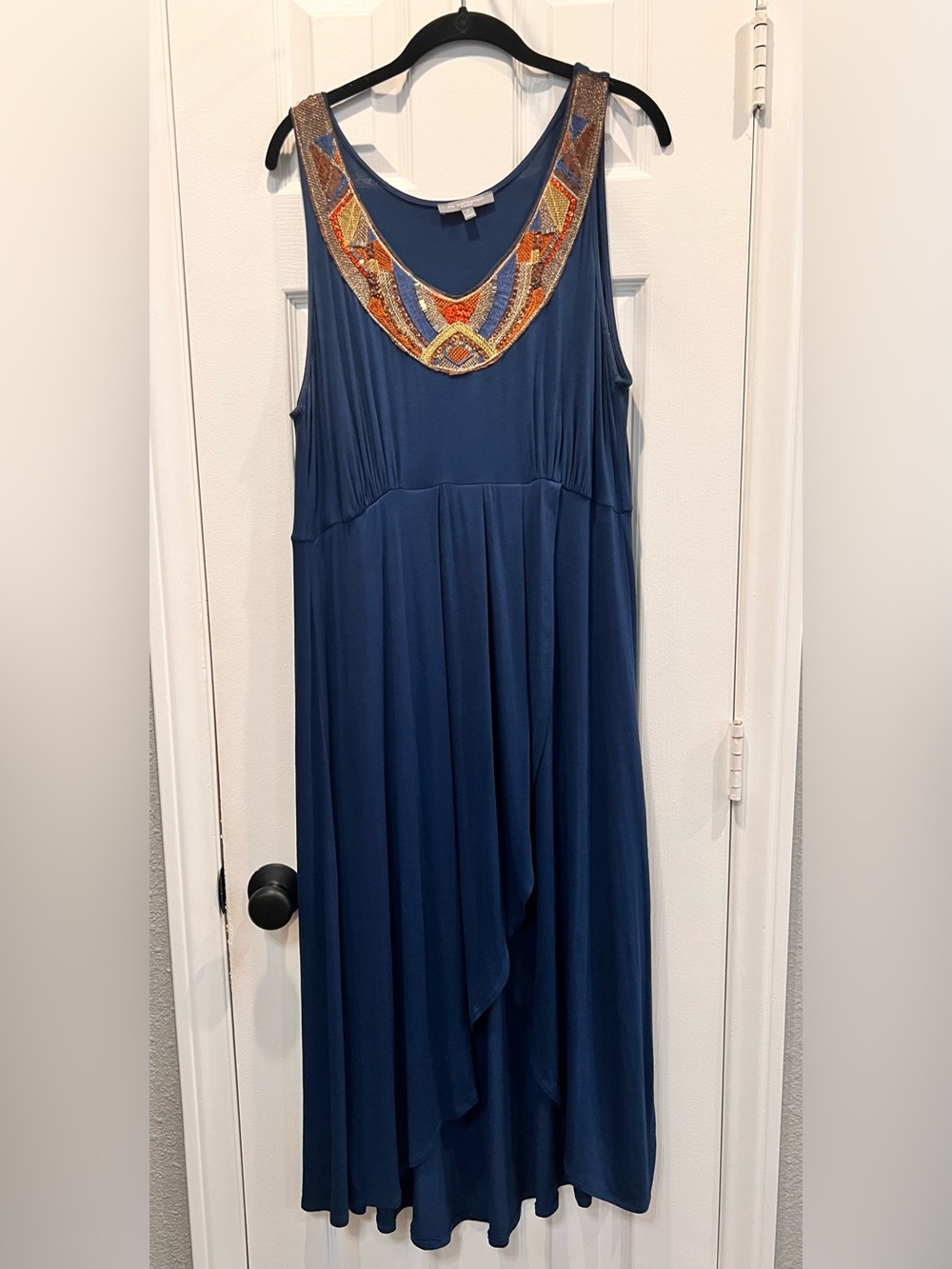 NY Collection Woman Blue Embroidered High-Low Maxi Dress Plus Size 1X